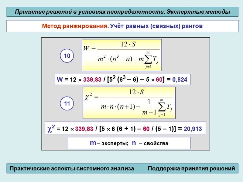 Метод ранжирования. Учёт равных (связных) рангов  10 11 Принятие решений в условиях неопределенности.